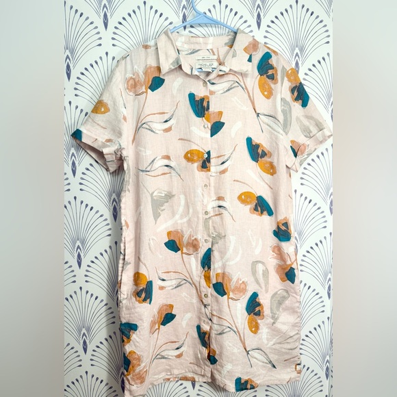 Rachel Zoe Linen Shirt with Abstract Pattern Linen Oyster shell buttons medium - Picture 1 of 3